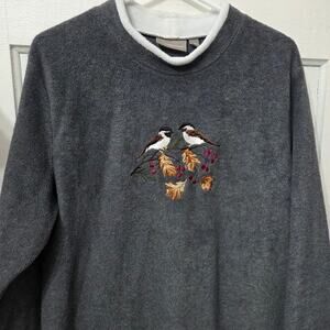 Croft & Barrow Woman's Grey Fleece Long Sleeve Sweater with Birds Design size XL